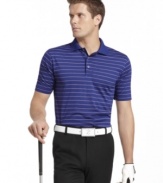 With moisture wicking technology and UV protection, this striped Izod golf polo looks and feels good on the green.