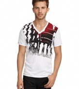 This Kenneth Cole Reaction tee has a cool graphic and a sleek v neck design.