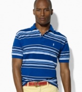 Classic stripes lend a crisp, polished look to a relaxed-fitting polo shirt in breathable cotton mesh.