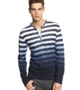 Trendy ombre coloring and a classic henley fit come together to make this Bar III shirt a winter must-have.