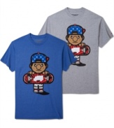 A cartoon Tommy equipped with his board and flag cap make a special appearance on this Trukfit tee.