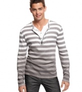 This stylish stripped long sleeve tee by Bar III is sure to become your new favorite weekend shirt.