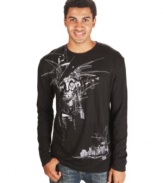 A shattered graphic and a sleek fit give this Marc Ecko Cut & Sew thermal an edgy style.