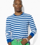 Evoking a timeless naval aesthetic, this classic crewneck is rendered in lightweight cotton jersey with long sleeves and classic horizontal stripes.