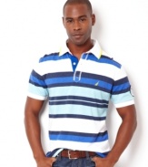 Look sharp in stripes with this short sleeve shirt from Nautica.