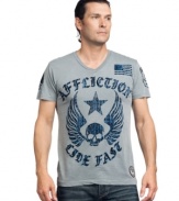 The need for speed. This graphic t-shirt from Affliction accelerates your casual style.