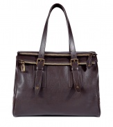 Practical with luxe appeal, this leather tote from Belstaff is the new must-have investment bag -Fold-over dual top zip closure, adjustable handles, gold-tone hardware, versatile tote shape - Perfect for everyday use or pared-down off-duty cool