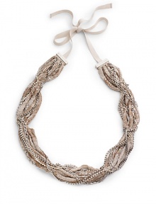 THE LOOKSilver-tone and crystal chains with partially covered Mamba print crinkle chiffonRibbon tie closure THE FITAbout 27 long10MM grosgrain tieTHE MATERIALChain: BrassTrim: SilkClosure: Viscose rayon ORIGINImported