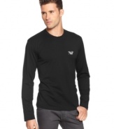 When fashion editors tell you that you can swap a long-sleeved T-shirt for a sports shirt, this is what they have in mind: Armani Jeans' sleek, long-sleeved logo tee.