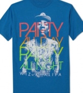 Turn it up. Let this Wiz Khalifa graphic tee from American Rag get you in the mood to party.