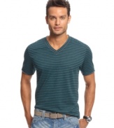 Complement your best denim with this v-neck striped t-shirt from INC International Concepts. Simple, cool and classic.