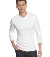 Thin out your layered look with this lightweight v-neck shirt from Calvin Klein.