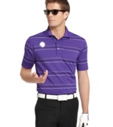 Put your look on cruise control with the crisp lines on this striped polo shirt from IZOD.