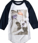 Vintage your t-shirt style with this raglan with summer-inspired graphic from American Rag.