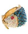 Dive deep for fierce fashion! Betsey Johnson's hinge bangle bracelet features fish details, clear, pink and blue-crystal accents. Set in gold tone mixed metal. Approximate diameter: 2-1/2 inches.