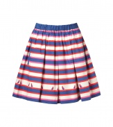 Bring bold style to your daytime look with this quirky-cool striped skirt from Marc by Marc Jacobs - Elasticized waistband, all-over stripe print, pleated, full skirt, slash pockets, small bird print detail - Pair with a sheer blouse, wedge sandals, and a statement clutch