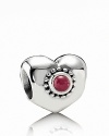 A cabochon-cut rhodolite stone in a decorative bezel setting gleams from the center of PANDORA's sterling silver heart charm.