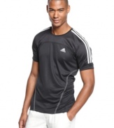 Power through. Raise your game with this short-sleeved t-shirt from adidas featuring Climalite technology for moisture management.