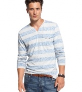 Straighten out your summer look with this striped long-sleeved shirt from INC International Concepts.