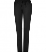 Perfect for dressing either up or down, Paul & Joes sporty black wool drawstring pants count as a multi-season must - Elasticized drawstring waistline, satin tuxedo stripes, side and back slit pockets - Slim, straight leg - Wear with luxe knit tops and edgy accessories