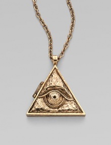 This evil eye, framed in a triangular locket, has the look of a treasured antique.14k goldplated Chain length, about 36 Pendant length, about 2¾ Lobster clasp Made in USA