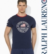 Celebrate Team USA's participation in the London 2012 Olympic Games with vintage style in this old-school custom-fit ringer T-shirt accented with sewn USA and Polo patches.