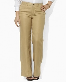 Classic-fitting dress pants exude tailored sophistication in a sleek stretch construction for a flattering fit. Standard-rise waist with belt loops.