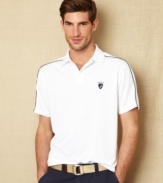 This polo golf shirt from Nautica is a solid accessory to your stellar game.