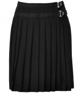 School-girl cool gets a chic modern update in Burberry Brits jet black pleated wool blend skirt - Wrapped kilt style, side buckle closures, slightly flared - Pair with blazers and pumps for work, or play-up collegiate style with a button-down and brogues