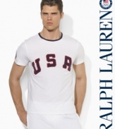 Celebrate Team USA's participation in the London 2012 Olympic Games with vintage style in this old-school custom-fit ringer T-shirt accented with a sewn USA and Polo patches.