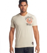 Road warrior. This v-neck t-shirt from Affliction adds some chrome to your jean polish.