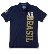 This football-inspired polo shirt from American Rag refreshes a traditional look with a little South American style.