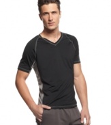 Incorporate your active life into your casual style with this sporty v-neck t-shirt from INC International Concepts.