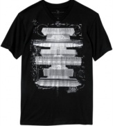 Heavy metal style. This metallic graphic t-shirt from Marc Ecko Cut & Sew amplifies your look.