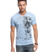 Gear up for summer with the on-trend style of this y-neck graphic t-shirt from INC International Concepts.