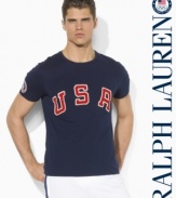 Celebrate the USA's participation in the 2012 Summer Olympics with vintage style in this old-school custom-fit ringer tee accented with a sewn USA and Polo patches.