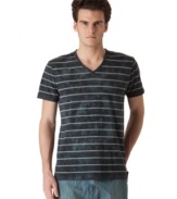 Starching your tees? Not cool. Get a worn-in look with this v-neck washed t-shirt from Calvin Klein.