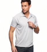 This raglan-sleeve polo shirt keeps it sporty with light polyester fabric so you can stay fresh and stylish.