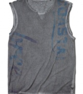 When the mercury rises, this Guess sleeveless tee keeps your cool intact.