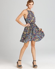 Aqua Dress - Wild Flower Print with Belted Circle Skirt