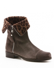 Stuart Weitzman's short boots are long on style with foldover, leopard shafts that are spot-on with the animal print trend.