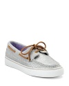 An unexpected combination of materials--fleece and sequins--feels perfect for the season. From Sperry Top-Sider.