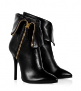 Serve up 1980s-inspired style in these ultra-luxe zipper-detailed ankle boots from Giuseppe Zanotti - Pointed toe, stiletto heel, side zip with fold-over cuff - Wear with a mini-dress or cocktail sheath