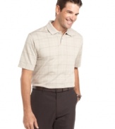 A big pattern emboldens your casual or workweek look with this windowpane checked polo from Van Heusen.