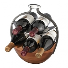 Crafted from beautifully striated wood and sleek iron-finish alloy, our wine basket's unique design holds five bottles of wine in a graceful cradle shape that's miles away from ordinary.