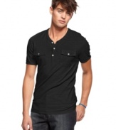 Keep your t-shirt style current with this pocket henley from Kenneth Cole Reaction.