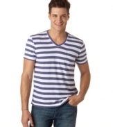 Breeze through the weekend in this striped v-neck shirt from Calvin Klein Jeans.