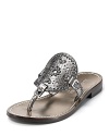 Metallic, snake-embossed leather adds a glam finish to a bohemian-inspired sandal from Jack Rogers.