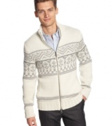 Handsomely modish is this classic fairisle full zip sweater by Calvin Klein.