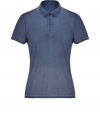 Stylish polo shirt in fine, pure blue-grey silk - Supremely soft, summer weight material has a well-worn, vintage look - Small collar, short sleeves and four-button placket - Leaner cut tapers gently through waist - Casually elegant, easily dressed up or down - Wear solo or layer beneath a blazer and pair with jeans, chinos, shorts or linen trousers